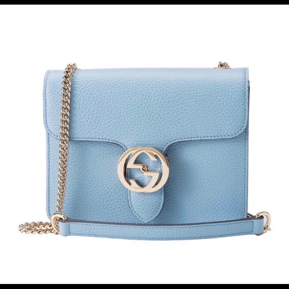 Gucci Handbags - GUCCi BLUE LEATHER MARMONT INTERLOCKING CROSSBODY